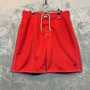 Polo by Ralph Lauren Swim Board Shorts Mens Size 32 Red Preppy Beach Blue‎ Pony